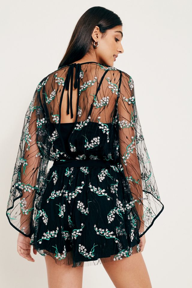UO Jordana Embroidered Floral Mesh Playsuit   #4