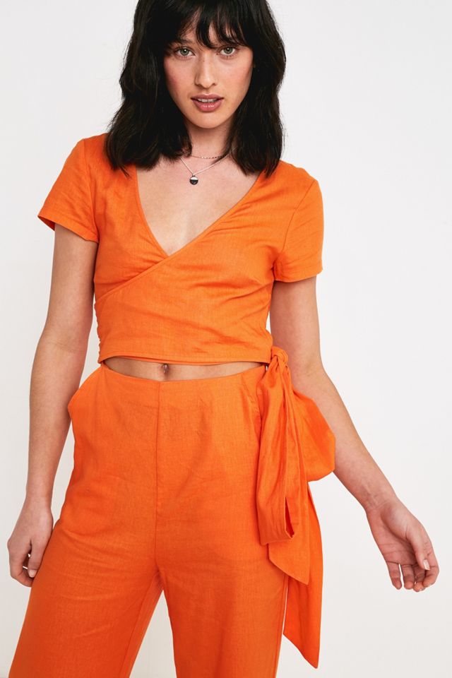 UO - Combinaison cache-cœur en lin orange Keira #2