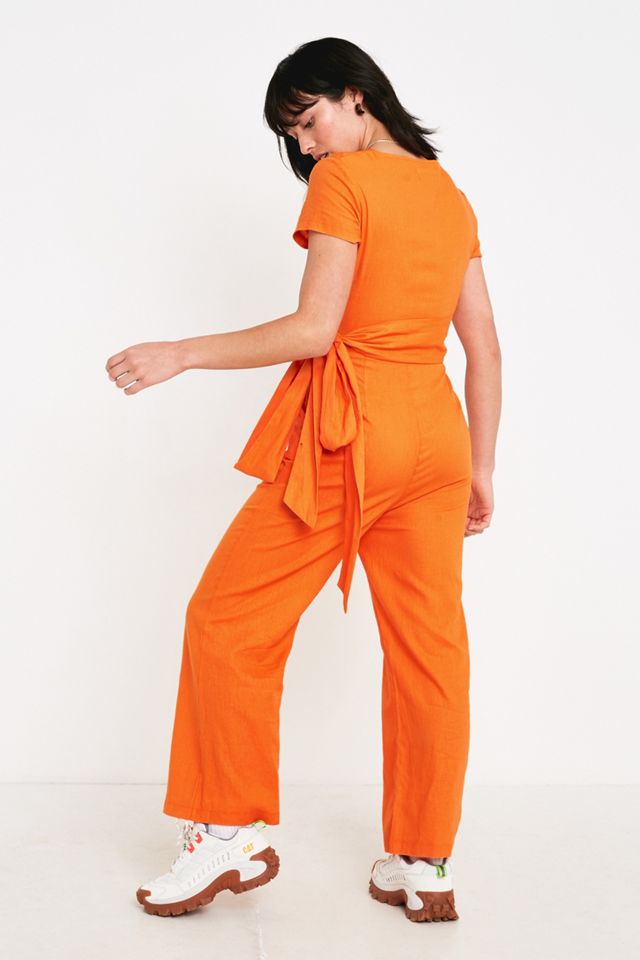 UO - Combinaison cache-cœur en lin orange Keira #3