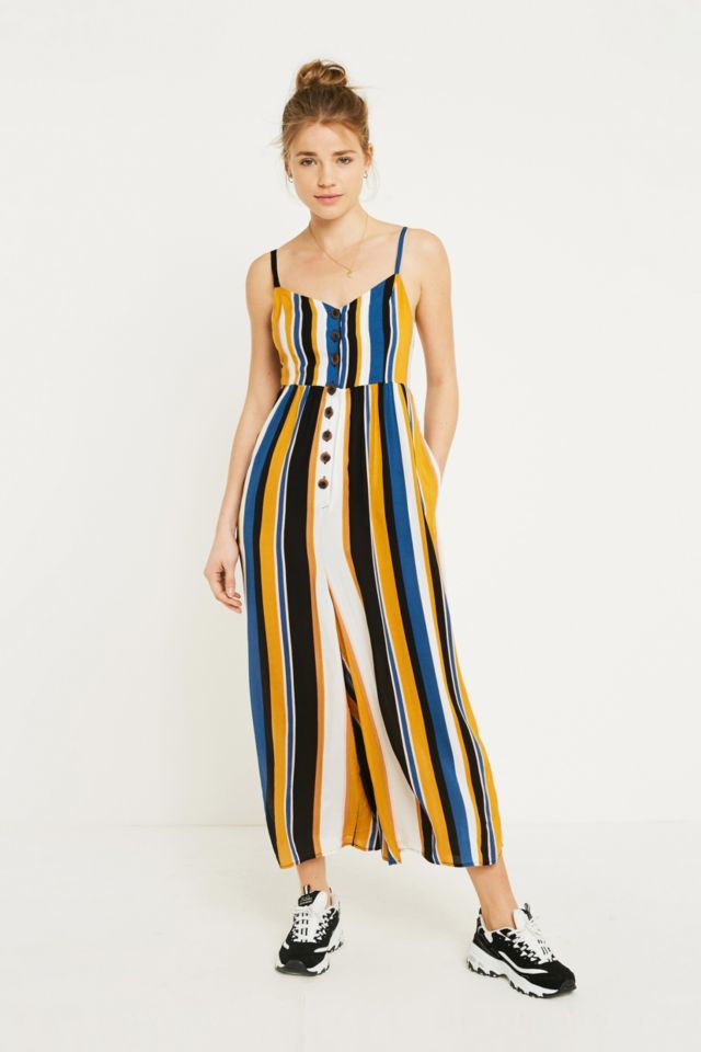 UO Tootsie Vertical Stripe Button Through Jumpsuit