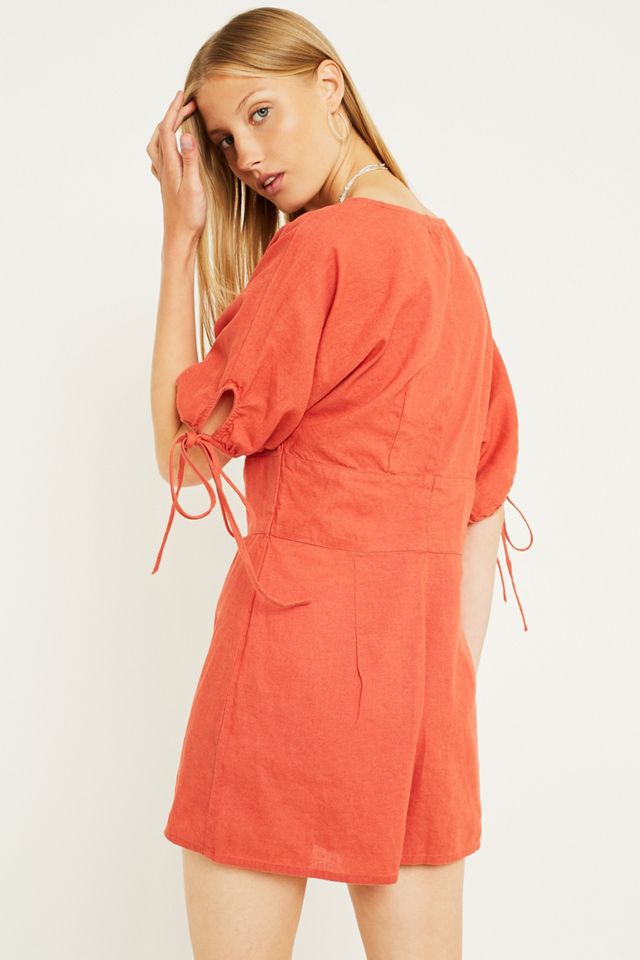 UO Tabby Linen Red Playsuit #1
