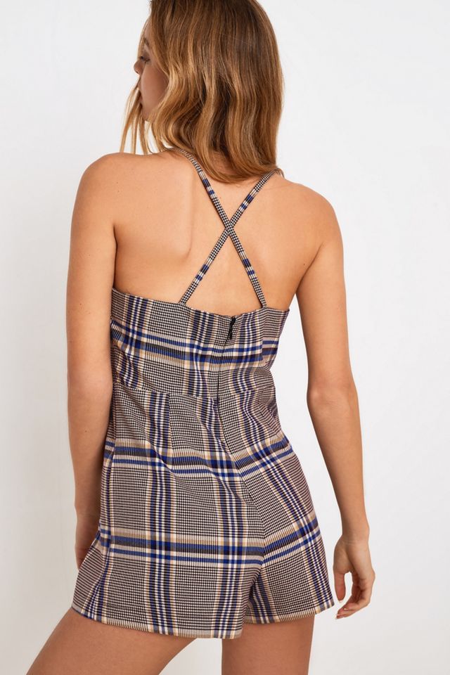 UO Check Print Strappy Playsuit #1