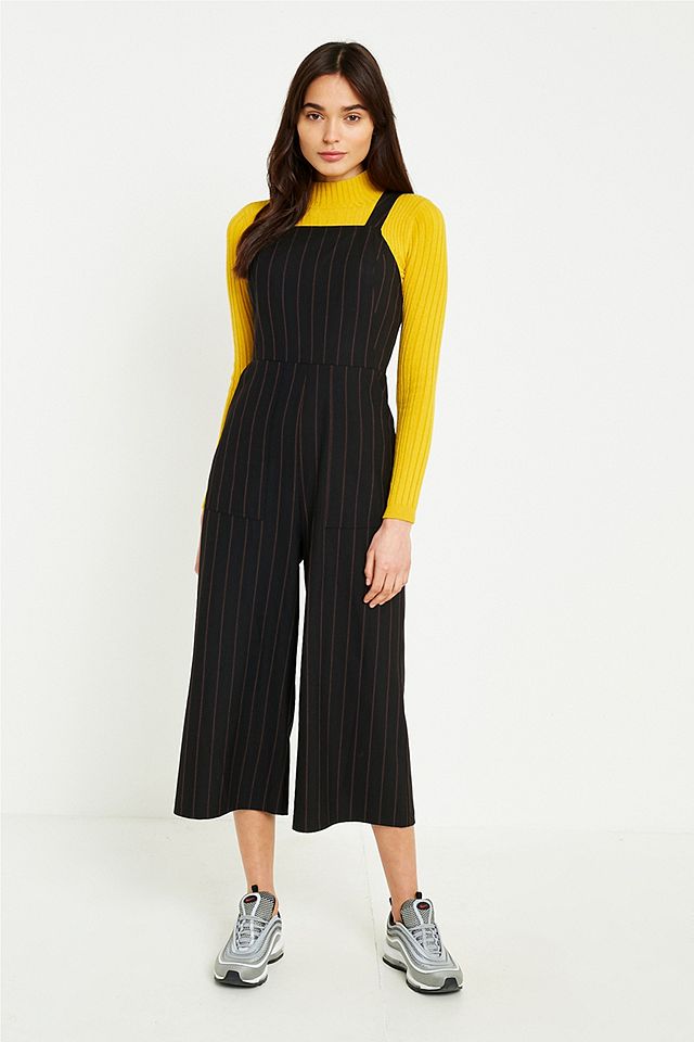 UO Pinstripe Straight Neck Culotte Jumpsuit | Urban Outfitters UK