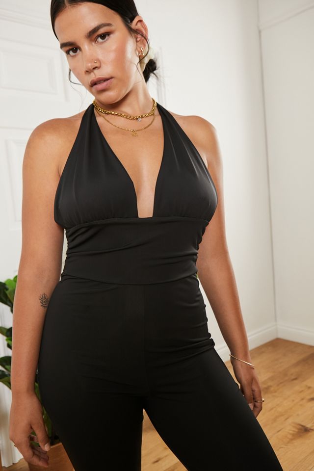 UO Black Ebba Slinky Halter Jumpsuit #3