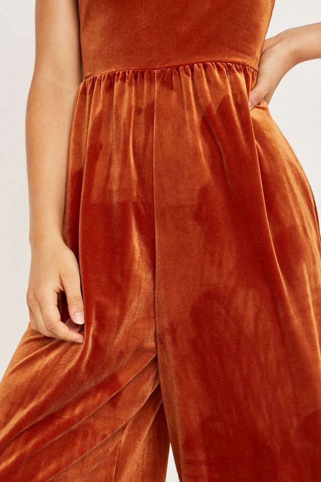 UO Orange Velvet Straight-Neck Jumpsuit #3