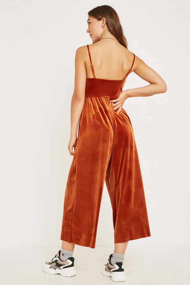 UO Orange Velvet Straight-Neck Jumpsuit #4