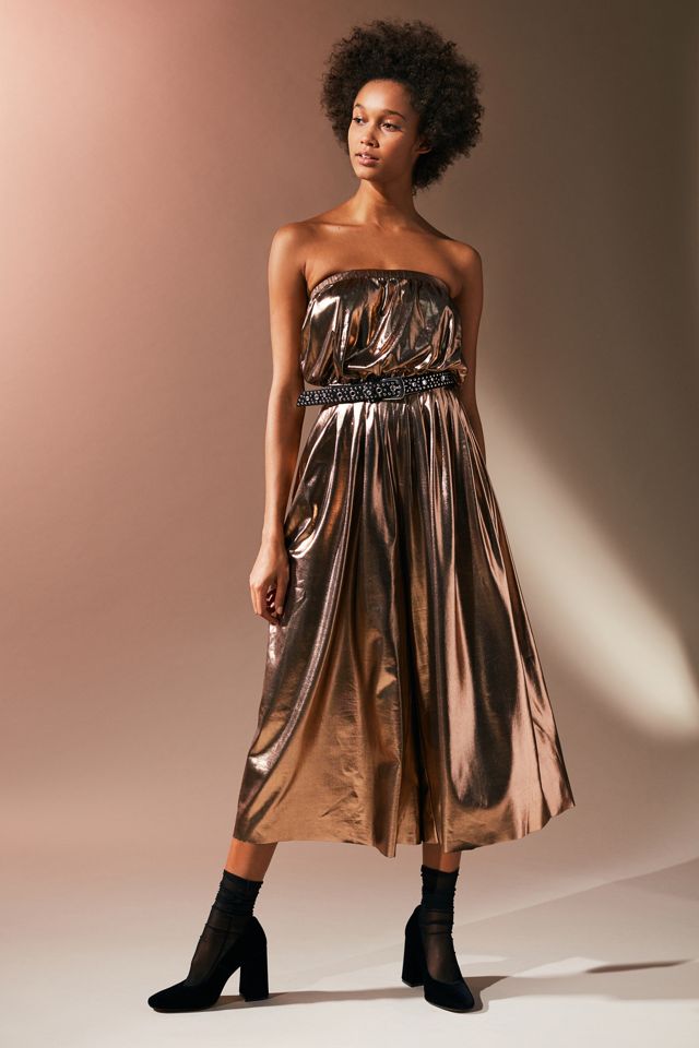 UO Hollywood Shiny Pleated Gold Jumpsuit #2
