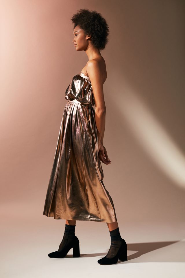 UO Hollywood Shiny Pleated Gold Jumpsuit #3