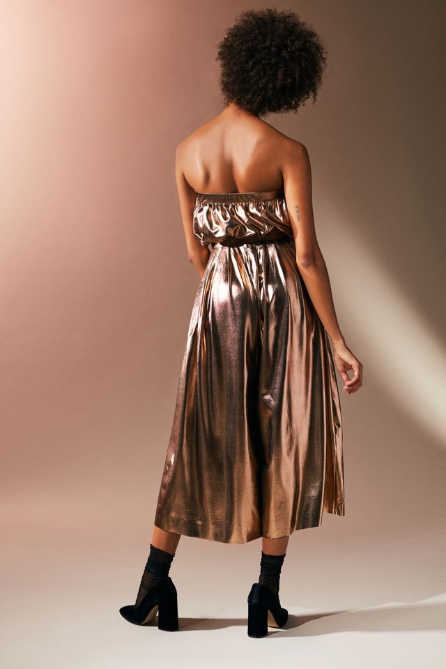 UO Hollywood Shiny Pleated Gold Jumpsuit #4