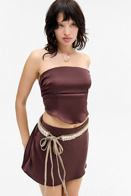 UO Clarissa Satin Top - Chocolate M at Urban Outfitters