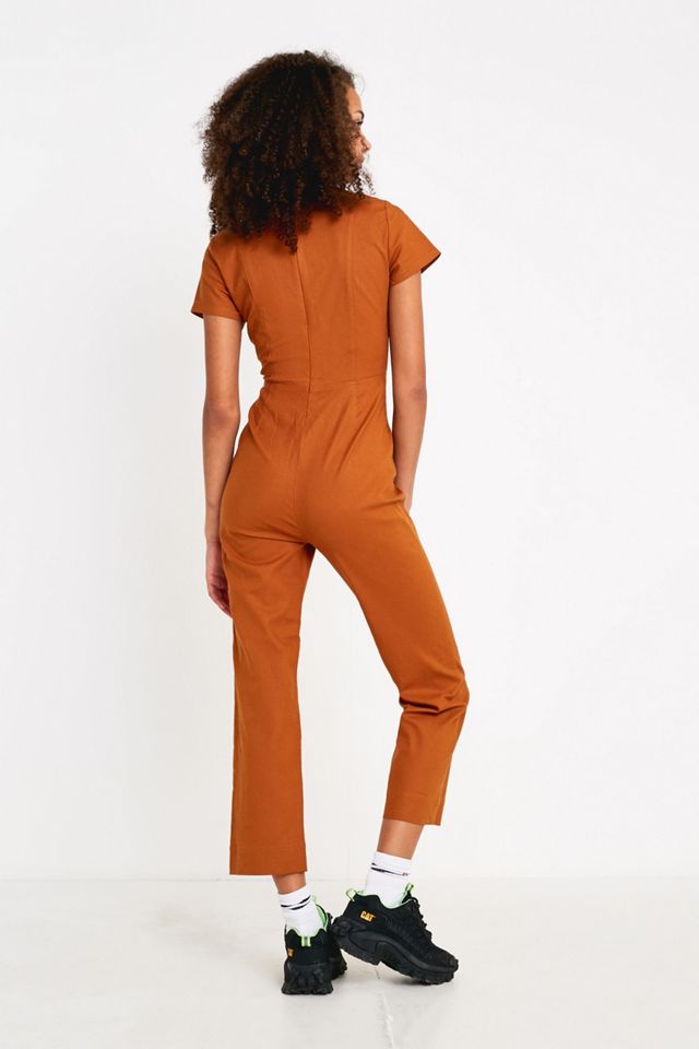 UO Karen Brown Surplice Button-Through Jumpsuit #3