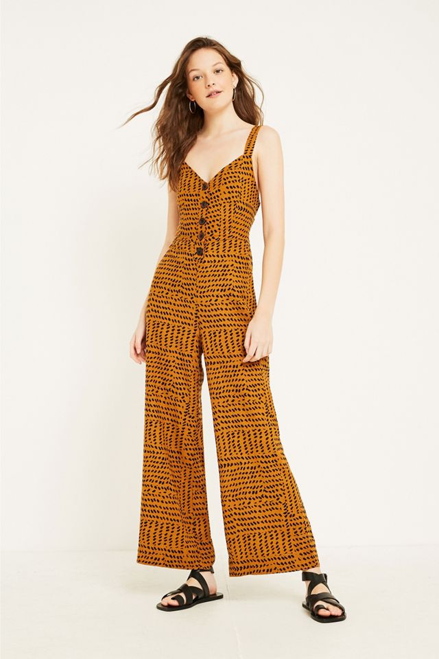 UO Ashley Leopard Print Button-Through Tie-Back Jumpsuit #1