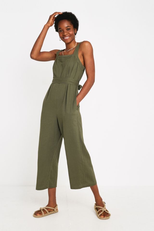 UO Emily Sarah Khaki Linen Jumpsuit | Urban Outfitters UK