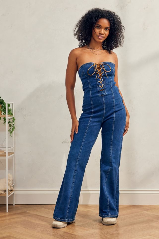 BDG Bandeau Corset Denim Jumpsuit