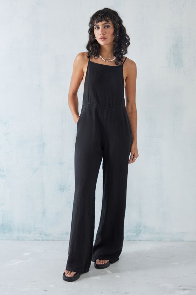 UO Corin Black Strappy Linen Dungarees