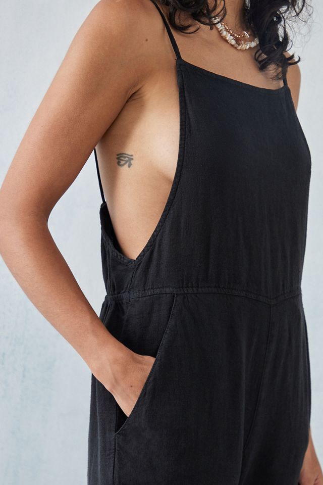 UO Corin Black Strappy Linen Dungarees  #2