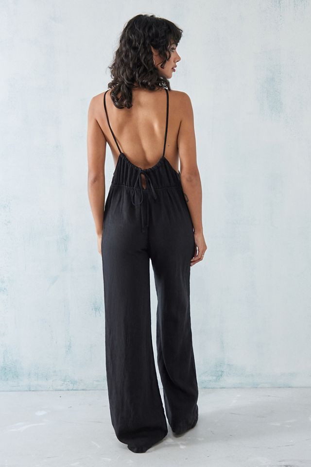 UO Corin Black Strappy Linen Dungarees  #3