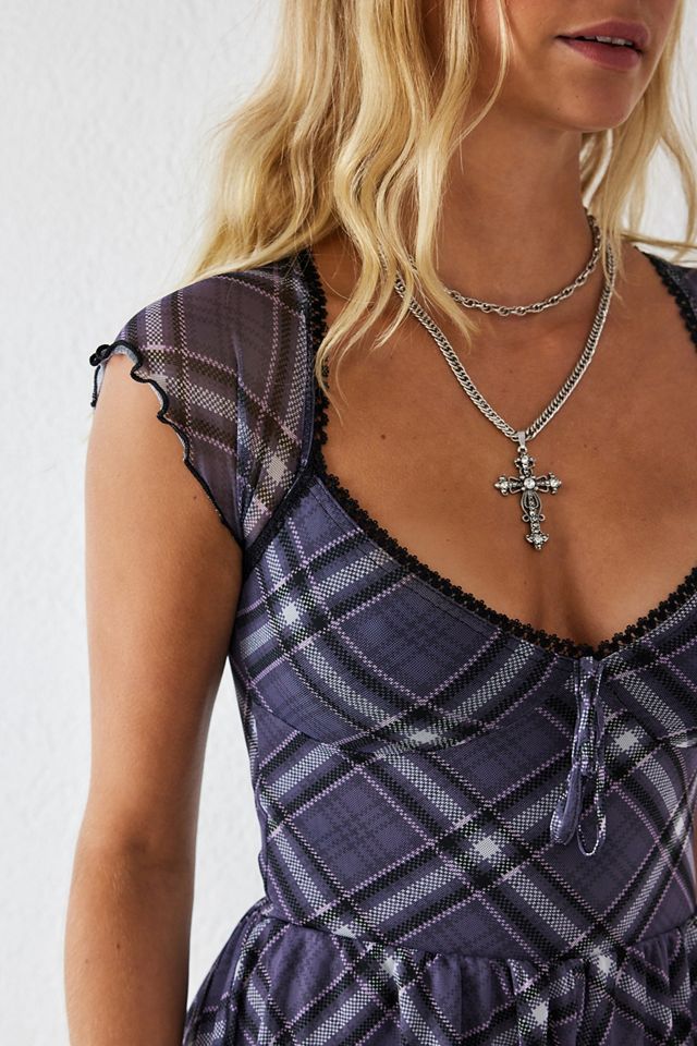 UO Milly Purple Check Mesh Playsuit #2