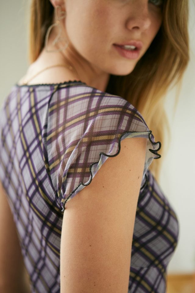 UO Purple Milly Plaid Mesh Playsuit #1