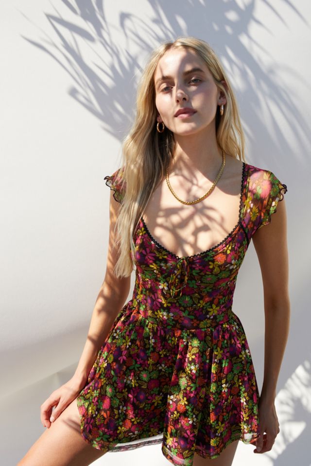 Urban Outfitters - Multicolor Floral Mesh Cinched