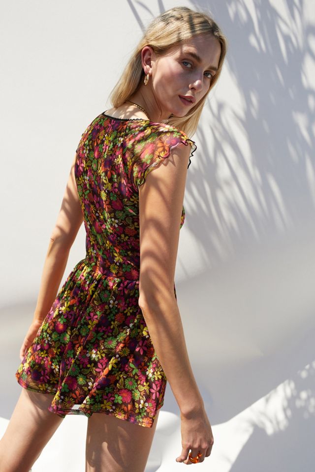 UO Milly 70s Floral Mesh Playsuit #1