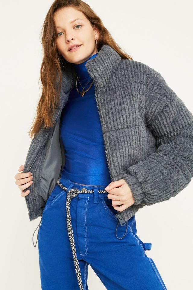 UO Charcoal Fluffy Corduroy Puffer Jacket