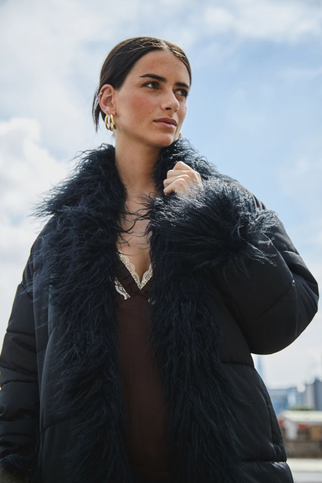 Urban outfitters black fluffy jacket sale