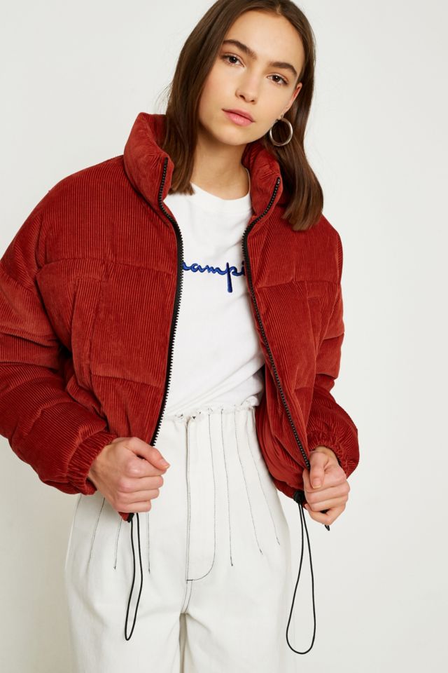 UO Rust Corduroy Cropped Puffer Jacket