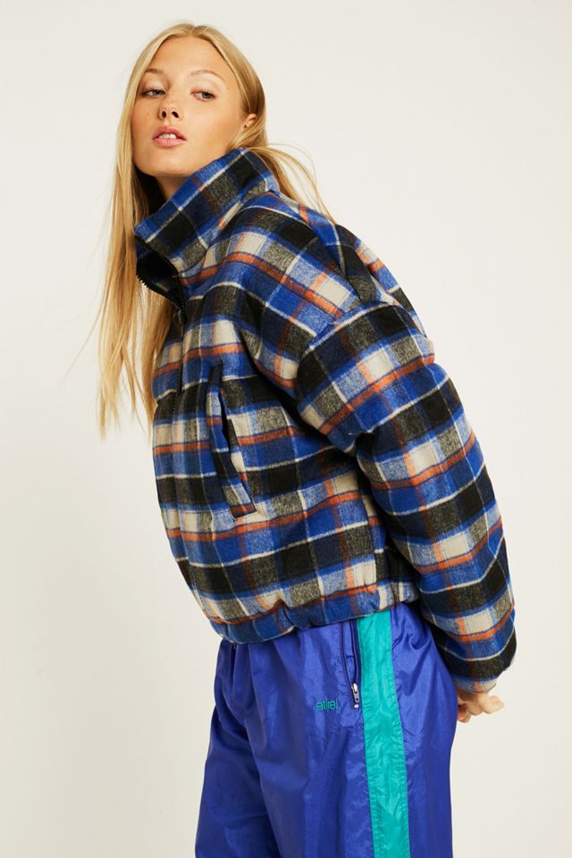 UO Check Print Wool Crop Puffer Jacket #1