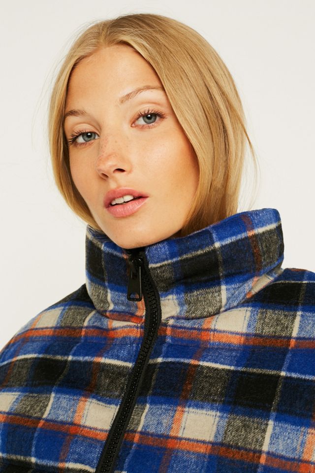 UO Check Print Wool Crop Puffer Jacket #2