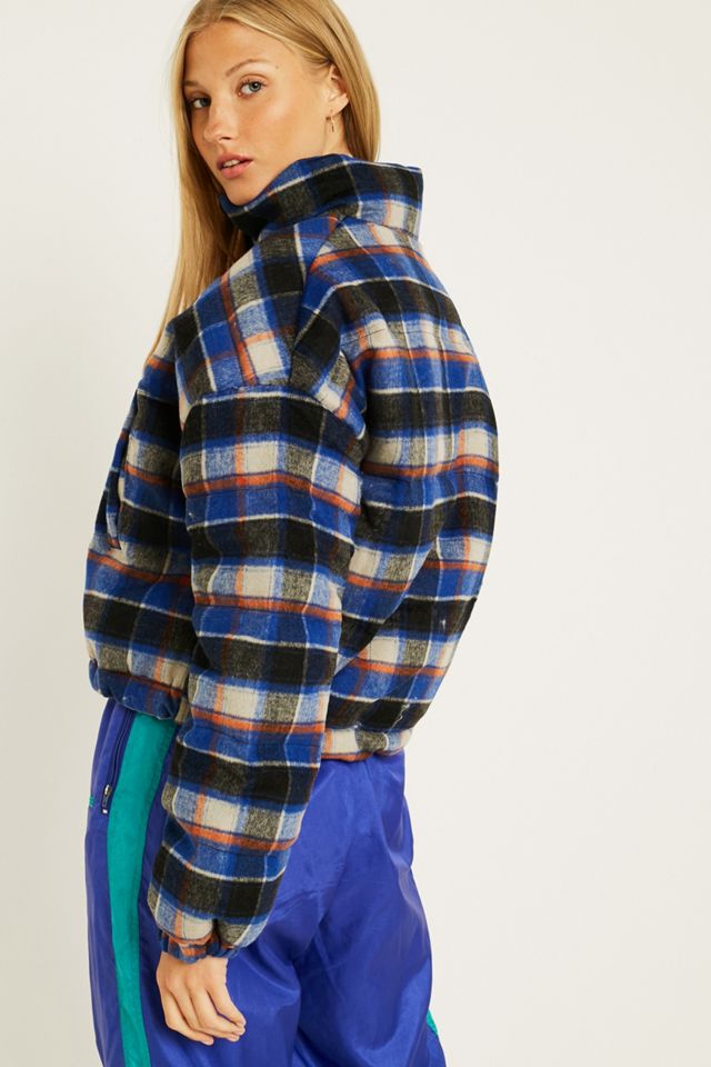 UO Check Print Wool Crop Puffer Jacket #3