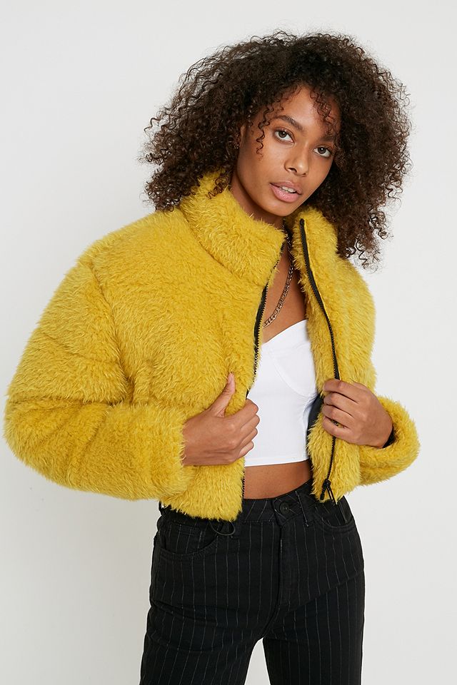 UO Faux Fur Crop Puffer Jacket | Urban Outfitters UK