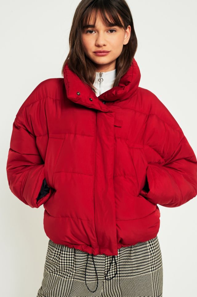 Light Before Dark Red Contrast Lining Pillow Puffer Jacket