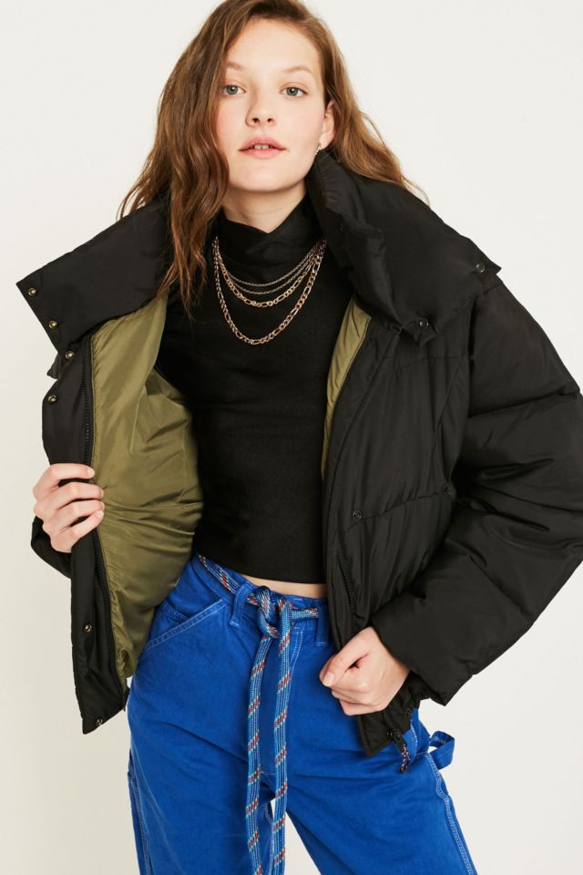 UO Black Contrast Lined Pillow Puffer Jacket | Urban Outfitters UK