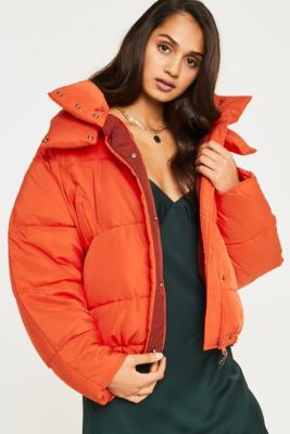 UO Orange Contrast Lined Pillow Puffer Jacket | Urban Outfitters UK