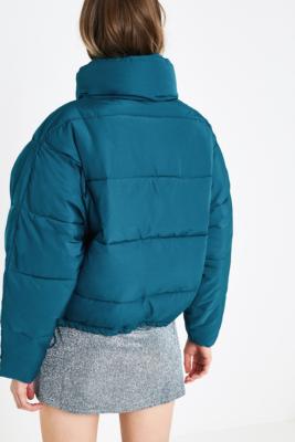 teal blue puffer jacket