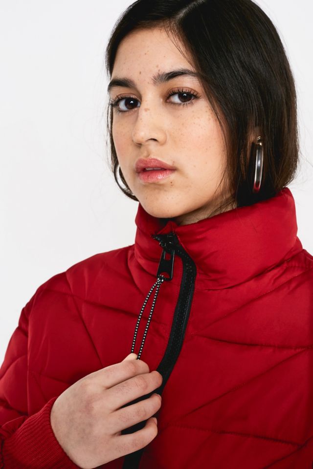 UO Red Quilted Crop Puffer Jacket Urban Outfitters UK