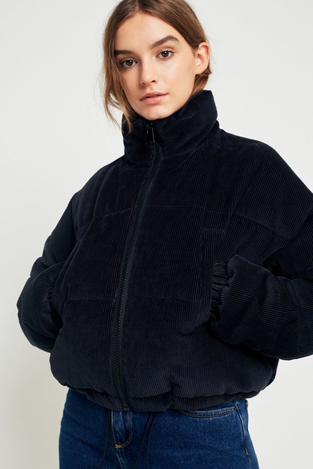 Light Before Dark Indigo Corduroy Cropped Puffer Jacket | Urban ...