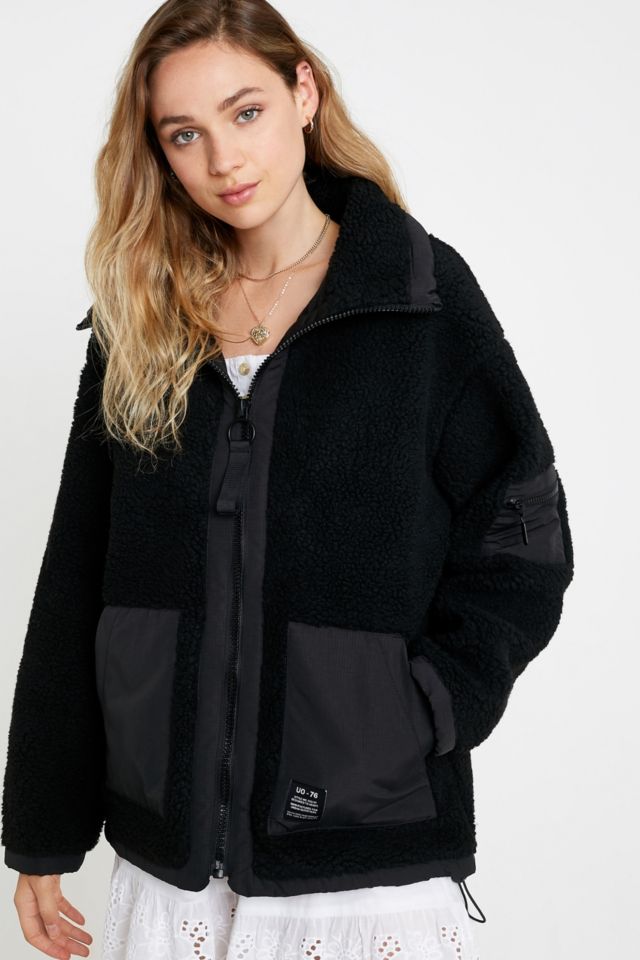 UO Black Wallace Oversized Fleece Jacket | Urban Outfitters UK