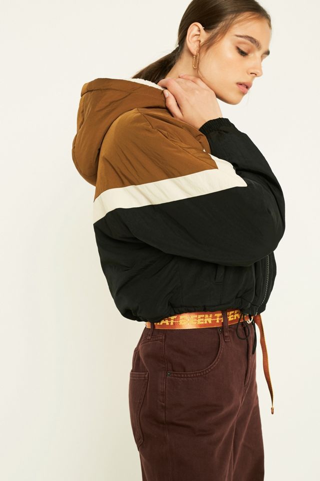 iets frans… Brown Hooded Crop Shell Jacket | Urban Outfitters UK