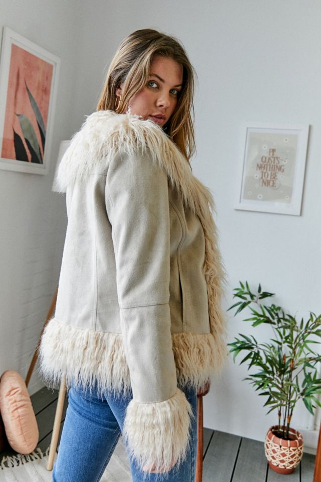 UO 90s Faux Suede Fur Jacket