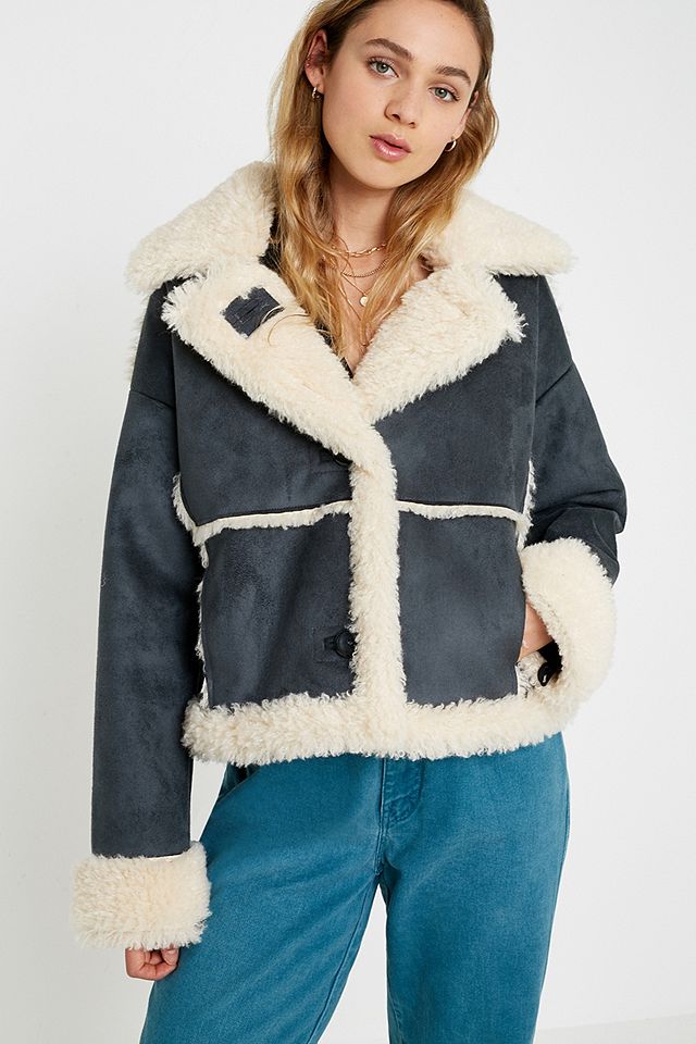 UO Faux Shearling Cropped Jacket | Urban Outfitters UK