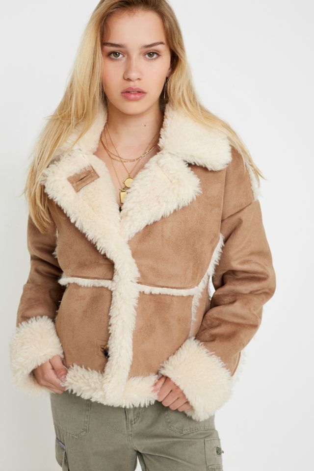 Cropped faux hotsell shearling jacket