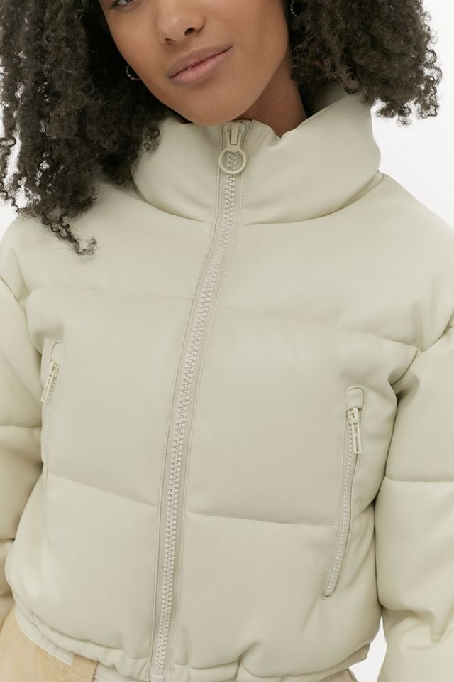UO Faux Leather Super Crop Puffer Jacket Urban Outfitters UK