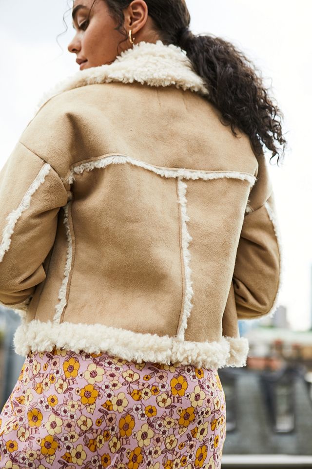 UO Faux Shearling Beige Cropped Jacket #2