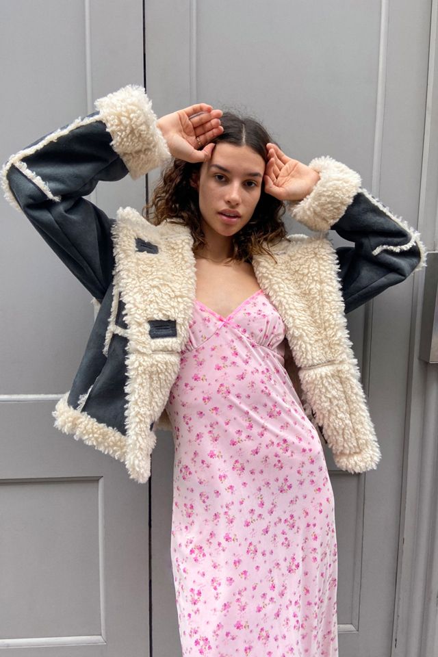 UO Faux Shearling Grey Cropped Jacket #1