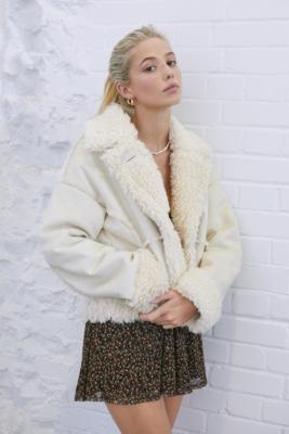 uo faux shearling mary crop coat