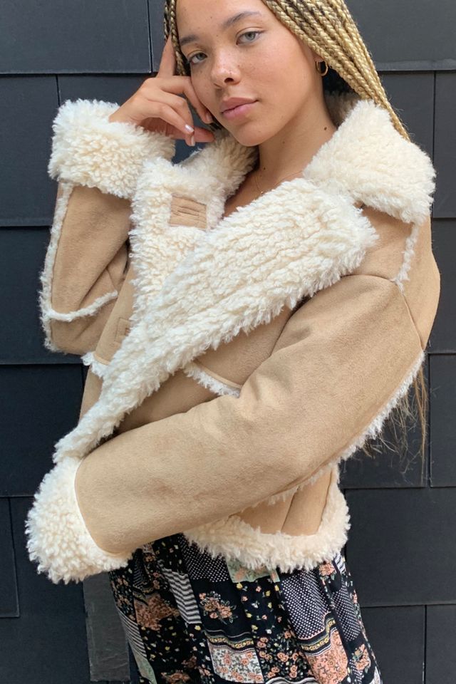UO Faux Shearling Beige Cropped Jacket #2