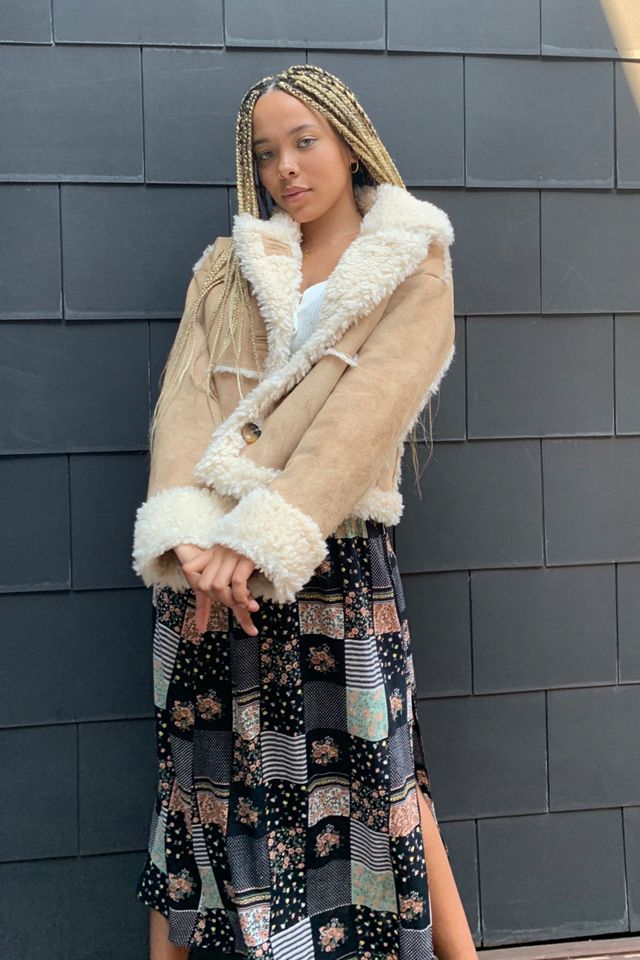 UO Faux Shearling Beige Cropped Jacket #3