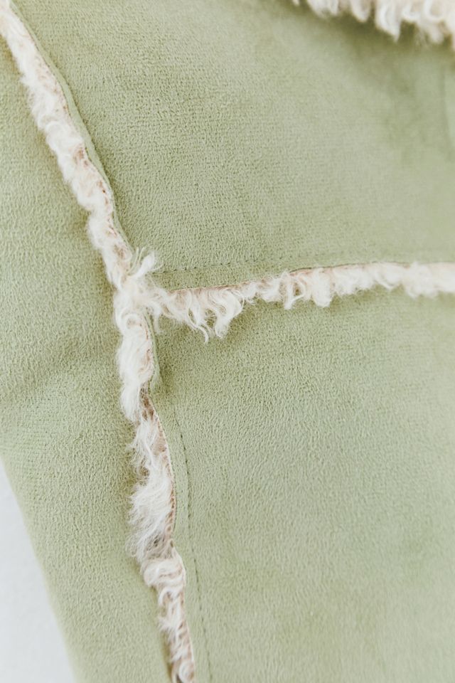 UO Faux Shearling Green Cropped Jacket #4